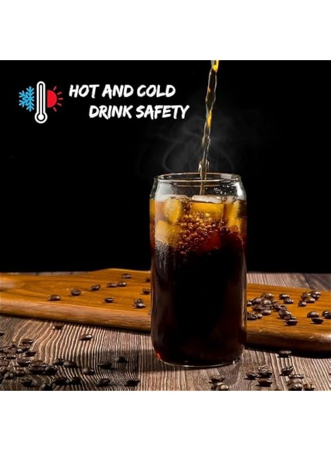 تراسل أكواب زجاجية على شكل علب 16 أونصة، أكواب شرب مع أغطية من الخيزران وقشات زجاجية، مع فرشتين للتنظيف، كوكتيل، كوب زجاجي للقهوة المثلجة، الصودا، العصائر، الكوكتيل، إلخ.  - Image 5