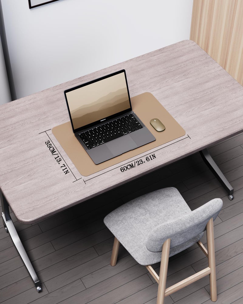 YSAGi Double-Sided Desk Pad, Leather Desk Mat, Eco Cork Desk Pad Protector, Large Mouse Pad for Desk, Waterproof Desk Blotter Pad, Writing Pad for Office/Home(23.6"x13.7",Apricot) - Image 2