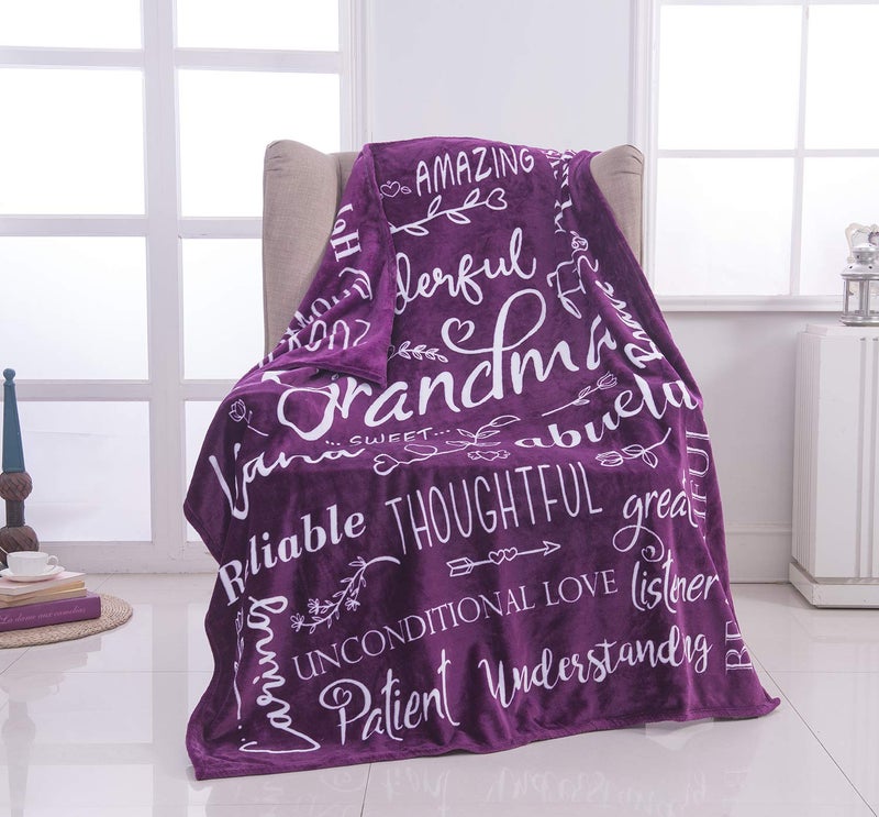 Piwaka Piwaka Grandma Blanket  Mothers Day  Birthday Gift for Grandma from Grandkids Soft Cozy Throw Blanket for Grandmother Nana Abuela Gigi Sentimental Present to Celebrate Love and Warmth Purple 