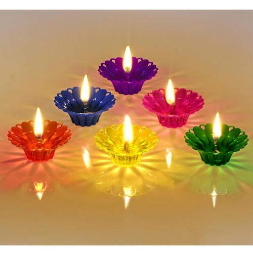Denique Denique Plastic 12 Design Transparent Special Reusable Diya Deepak Colourful 3D Reflection Diya Combo Diya Deepak Decorative Diwali Deepak Oil Diye for DecorationMulticolour  - Image 1