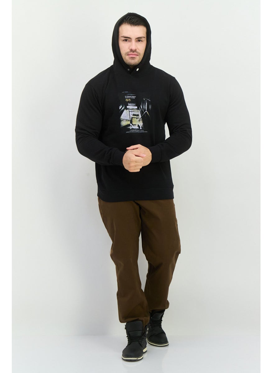 Sorbino - Men Hooded Long Sleeves Graphic Print Sweatshirt, Black Combo - Image 1