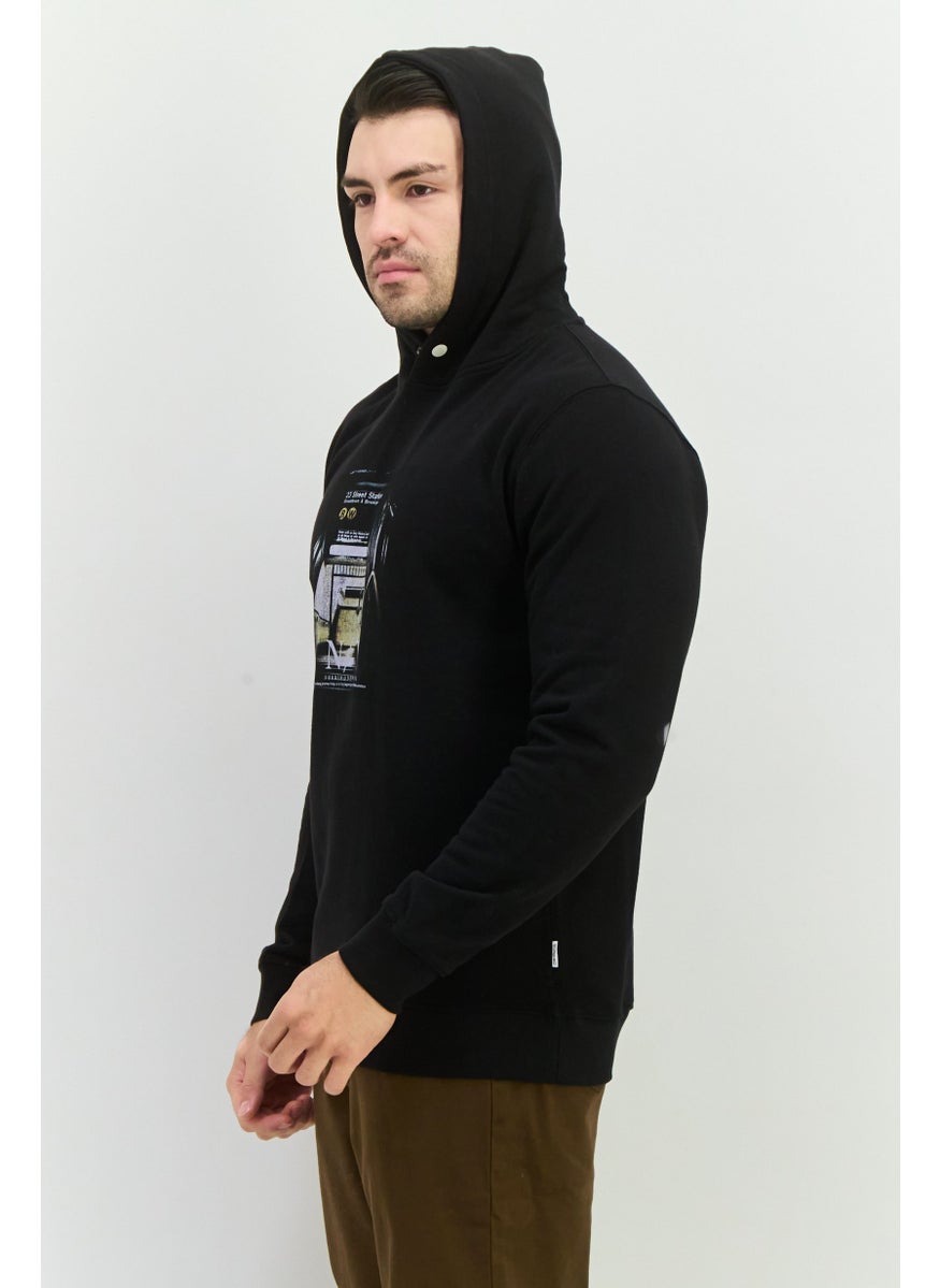 Sorbino - Men Hooded Long Sleeves Graphic Print Sweatshirt, Black Combo - Image 1