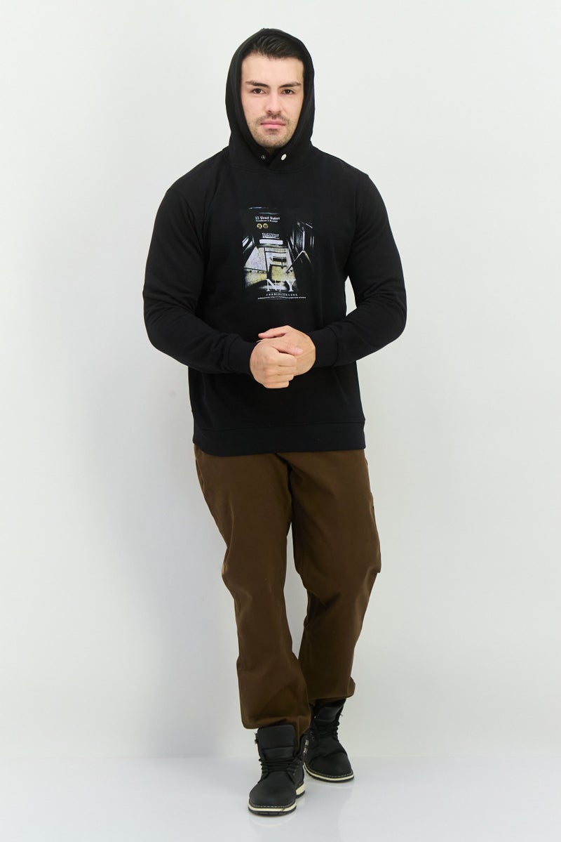 Sorbino Men Hooded Long Sleeves Graphic Print Sweatshirt, Black Combo - Image 4