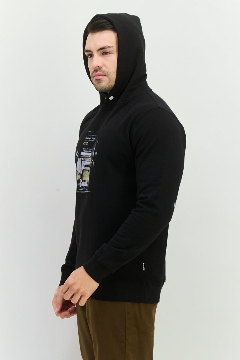 Sorbino Men Hooded Long Sleeves Graphic Print Sweatshirt, Black Combo - Image 2
