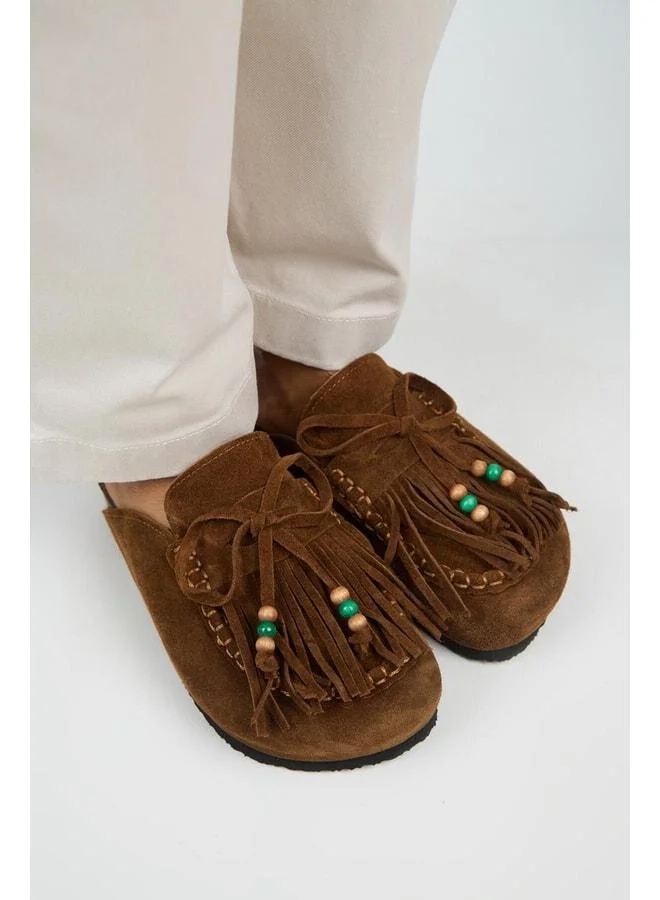 Manijero  Malinda Women's Genuine Leather Fringed Beaded Detailed Sabo Taba Sandal. for Women | Best Price UAE