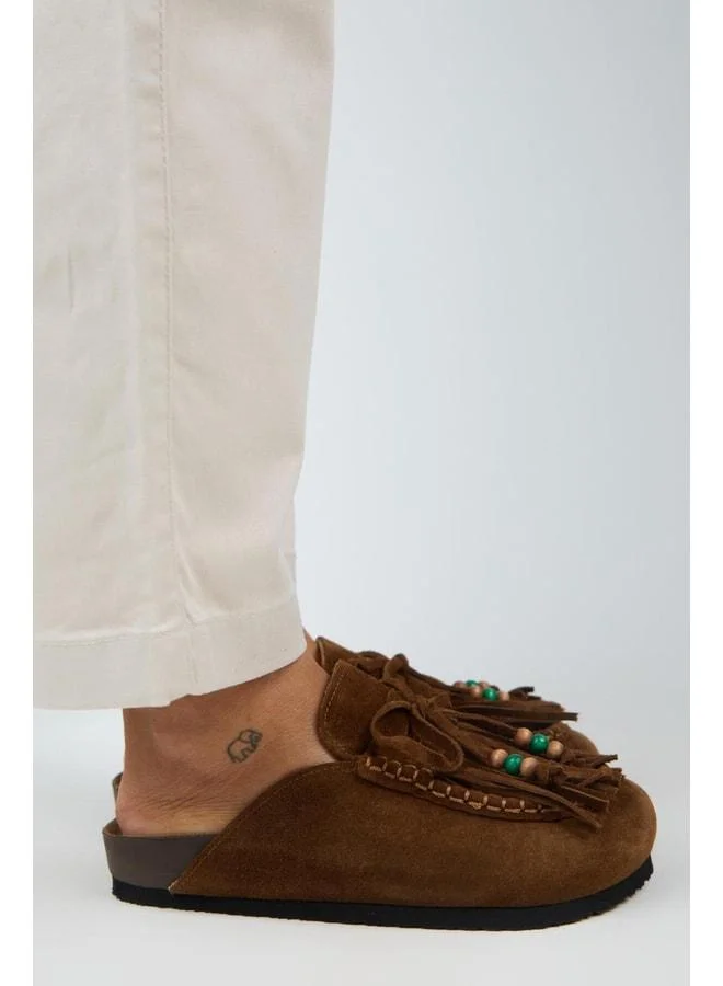 Manijero  Malinda Women's Genuine Leather Fringed Beaded Detailed Sabo Taba Sandal. for Women | Best Price UAE