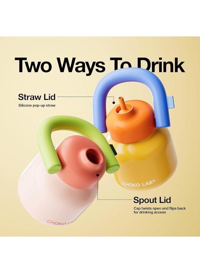 تشاكو لاب كوب CHAKO LAB معزول بتقنية التفريغ من الفولاذ المقاوم للصدأ سعة 1000 مل | خالٍ من BPA ومضاد للتسرب للمشروبات الساخنة والباردة مع شفاطة ومقبض | عزل حراري من 24 إلى 36 ساعة | قاعدة مانعة للانزلاق | أصفر وأزرق - Image 5