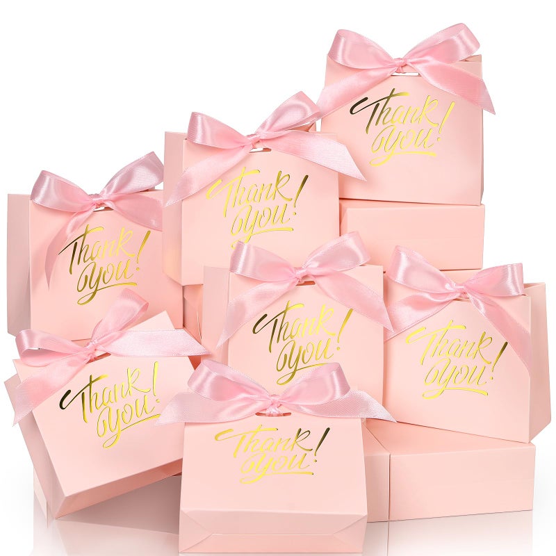 EQOREIIN Small Gift Bags 25 Pack 45x18x39 Inches Mini Thank You Bags Pink Kraft Paper Gift Bag with Bow Ribbon Small Candy Bags Gift Bag Bulk for Birthday Wedding Baby Shower Pink - Image 3