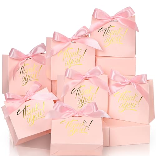 EQOREIIN Small Gift Bags 25 Pack 45x18x39 Inches Mini Thank You Bags Pink Kraft Paper Gift Bag with Bow Ribbon Small Candy Bags Gift Bag Bulk for Birthday Wedding Baby Shower Pink - Image 2