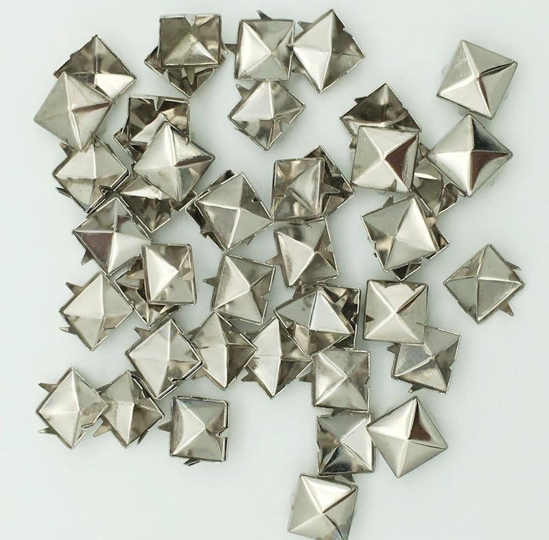 Newless 100pcs 10mm Square DIY Leathercraft Metal Punk Spikes Spots Pyramid Studs Nailheads (Silver) - Image 2