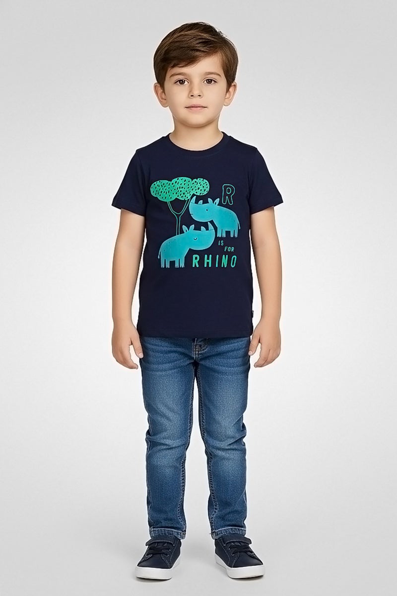 Hamleys Toddlers Boy Crew Neck Short Sleeve Graphic Print T-Shirt, Navy - Image 1