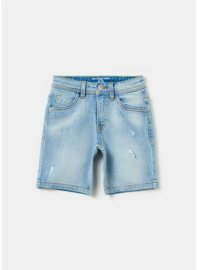 Ovs Denim Bermuda Shorts With Abrasions