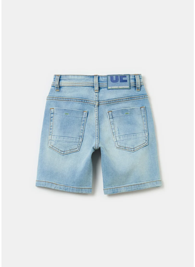 Ovs Denim Bermuda Shorts With Abrasions