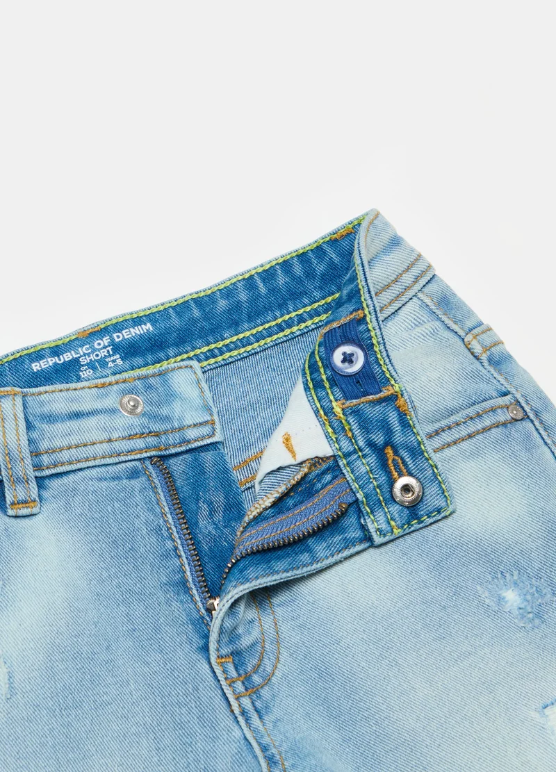 Ovs Denim Bermuda Shorts With Abrasions