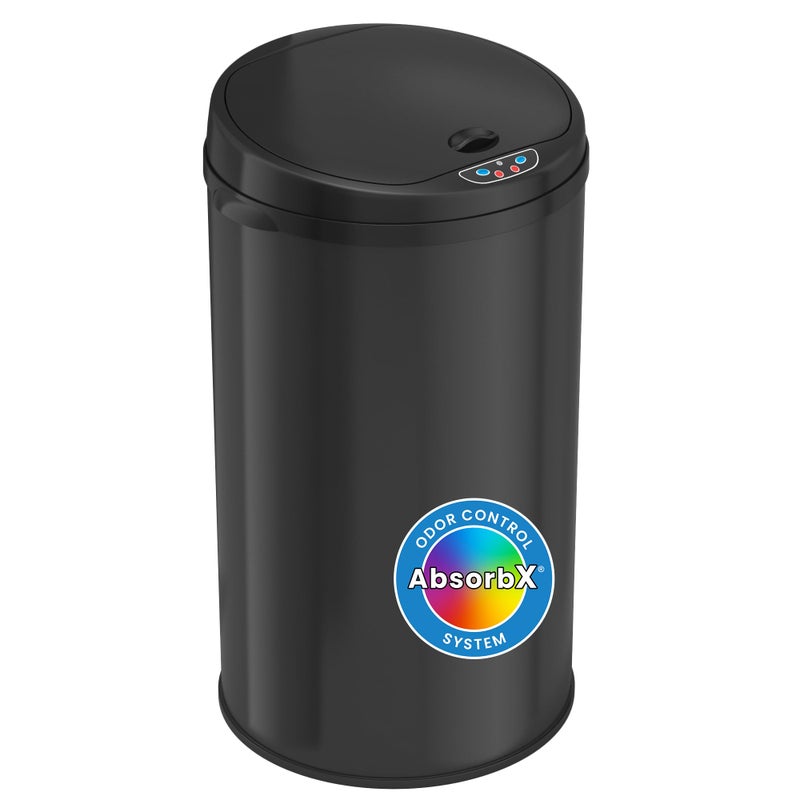 iTouchless 8 Gallon Touchless Sensor Trash Can with Odor Filter System 30 Liter Round Black Steel Garbage Bin Perfect for Home Kitchen Office
