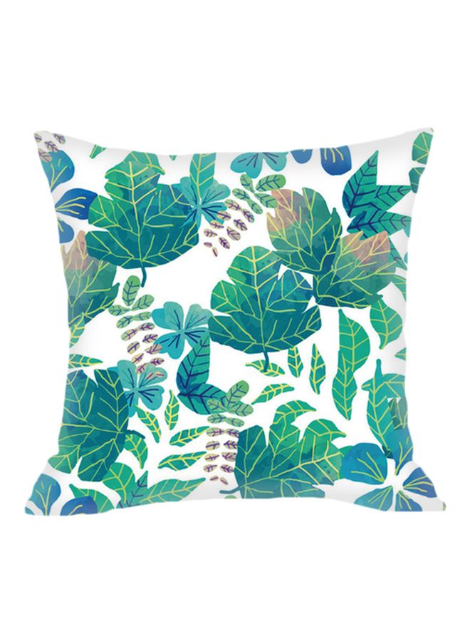 NIBEMINENT Plant Printed Decorative Pillow Green/White/Blue 45x45cm