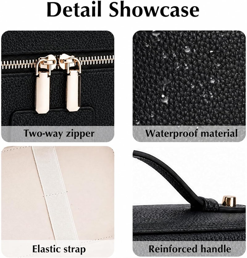 idoltimes Makeup Bag, Cosmetic Case Leather Cosmetic Bag with Removable Divider Waterproof Portable Travel Toiletry Bags Makeup Organizer Case, Black - Image 5