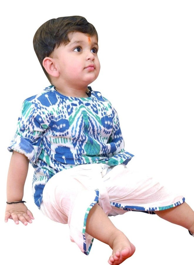 POLKA TOTS Premium Full Sleeve Angrakha Dhoti and Kurta Set - 100% Cotton Traditional Ethnic Wear for Kids Boys| Ultra-soft, Breathable Baby Boy Kurta Set (Peacock Print, 18-24 M) - Image 3