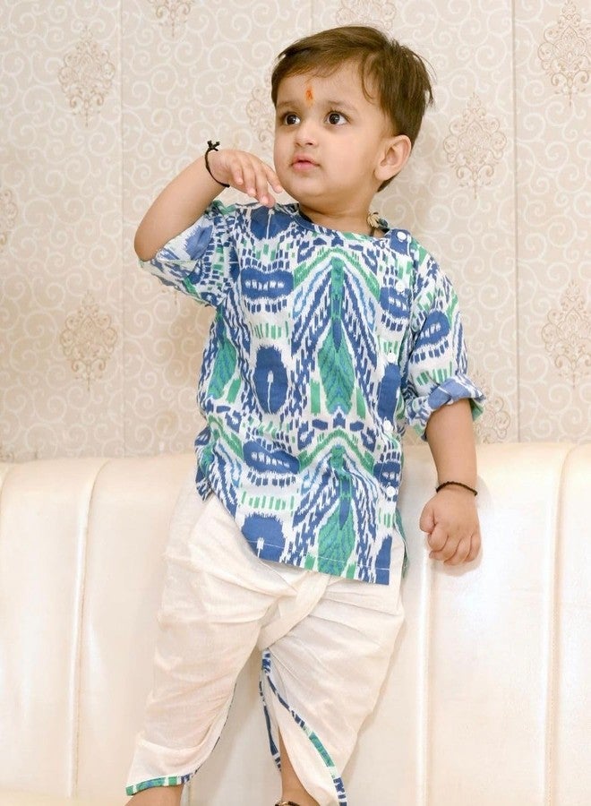 POLKA TOTS Premium Full Sleeve Angrakha Dhoti and Kurta Set - 100% Cotton Traditional Ethnic Wear for Kids Boys| Ultra-soft, Breathable Baby Boy Kurta Set (Peacock Print, 18-24 M) - Image 5
