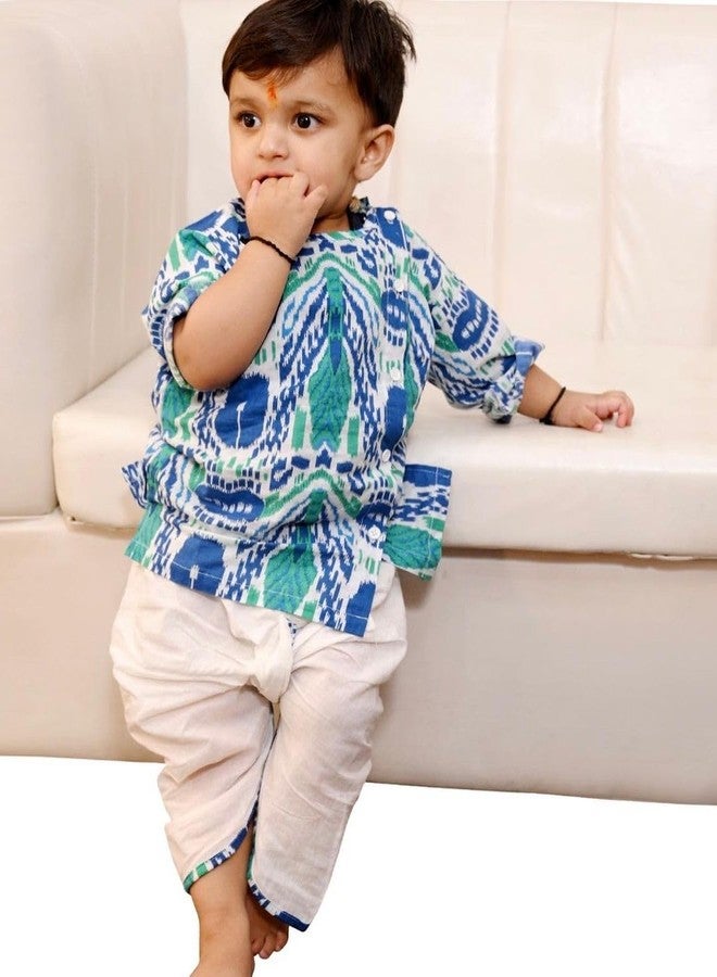 POLKA TOTS Premium Full Sleeve Angrakha Dhoti and Kurta Set - 100% Cotton Traditional Ethnic Wear for Kids Boys| Ultra-soft, Breathable Baby Boy Kurta Set (Peacock Print, 18-24 M) - Image 4
