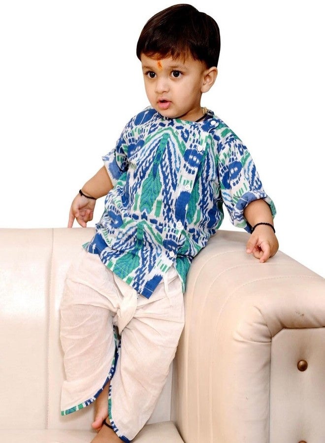 POLKA TOTS Premium Full Sleeve Angrakha Dhoti and Kurta Set - 100% Cotton Traditional Ethnic Wear for Kids Boys| Ultra-soft, Breathable Baby Boy Kurta Set (Peacock Print, 18-24 M) - Image 2