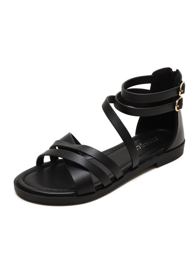 SIKETU Summer New Women's Slim Strap Fairy Style Casual Flat Bottomed Minimalist Beach Vacation Roman Sandals  - Image 1
