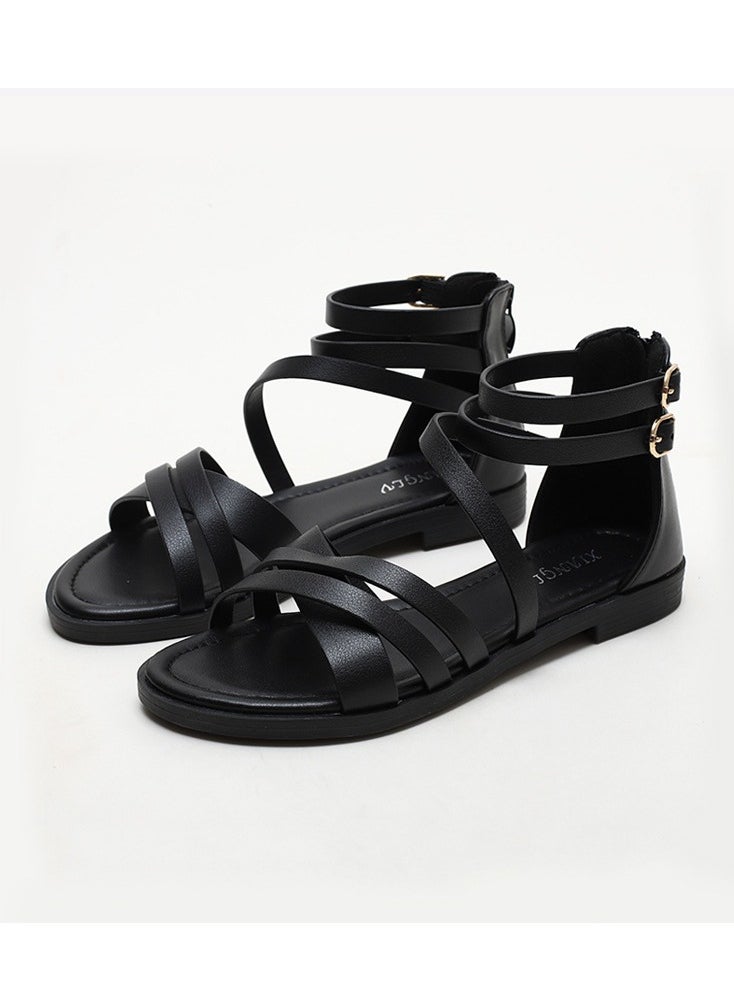 SIKETU Summer New Women's Slim Strap Fairy Style Casual Flat Bottomed Minimalist Beach Vacation Roman Sandals  - Image 2