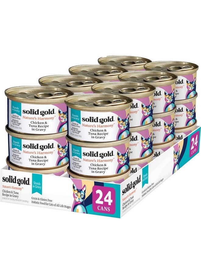 Solid Gold Nature's Harmony Wet Cat Food - Chicken & Tuna Shreds in Gravy - Canned Cat Food, 24 Pack - Image 1
