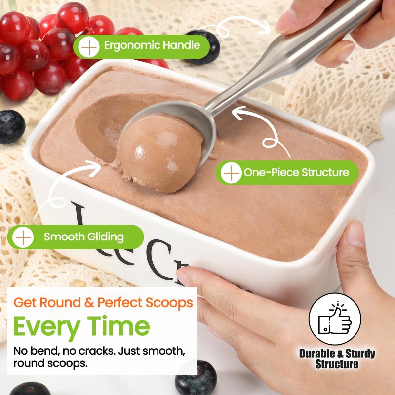 CUNSENR Stainless Steel Ice Cream Scoop - Heavy Duty Ice Cream Scooper with Ergonomic Handle - One-Piece Metal Ice Cream Spoon for Gelato, Sorbet, Cookies - Durable, Easy to Use & Dishwasher Safe - Image 3