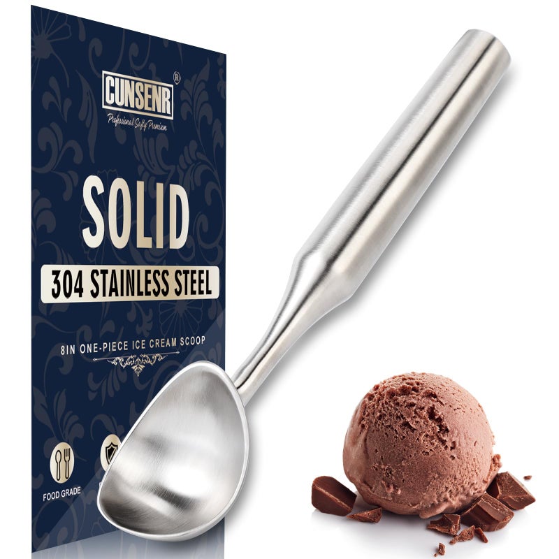 CUNSENR Stainless Steel Ice Cream Scoop - Heavy Duty Ice Cream Scooper with Ergonomic Handle - One-Piece Metal Ice Cream Spoon for Gelato, Sorbet, Cookies - Durable, Easy to Use & Dishwasher Safe - Image 1