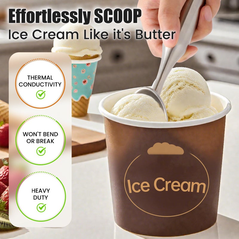 CUNSENR Stainless Steel Ice Cream Scoop - Heavy Duty Ice Cream Scooper with Ergonomic Handle - One-Piece Metal Ice Cream Spoon for Gelato, Sorbet, Cookies - Durable, Easy to Use & Dishwasher Safe - Image 5