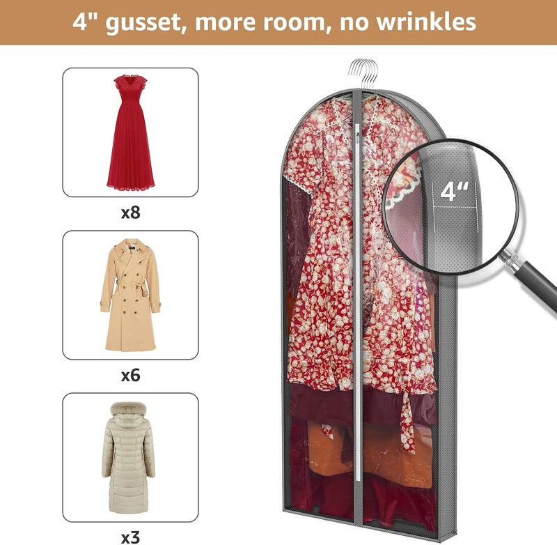 Shenehsmp Dress Bags for Gowns Long, 60'' Garment Bags for Hanging Clothes, Dress Garment Bag, Clear Foldable Long Dress Bag for Closet Storage and Travel, 3 Pack - Image 3