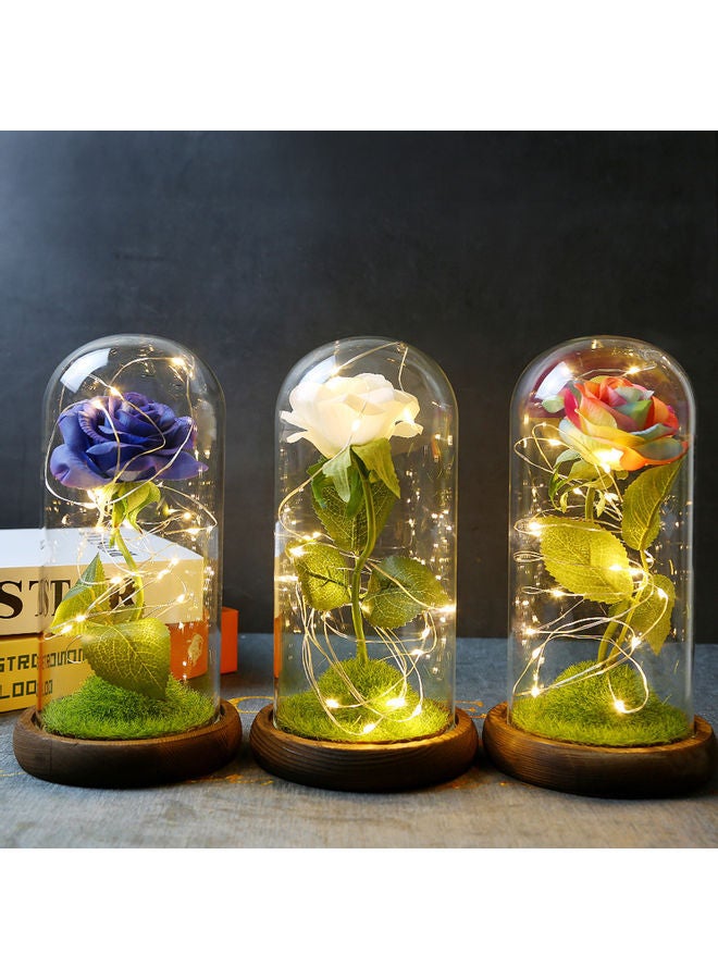 NIBEMINENT Flower With LED Lights Glass Dome On Wood Base Forever Artificial Rose blue 26.50x13.00x13.00cm - Image 5