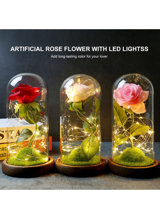 NIBEMINENT Flower With LED Lights Glass Dome On Wood Base Forever Artificial Rose blue 26.50x13.00x13.00cm - Image 3