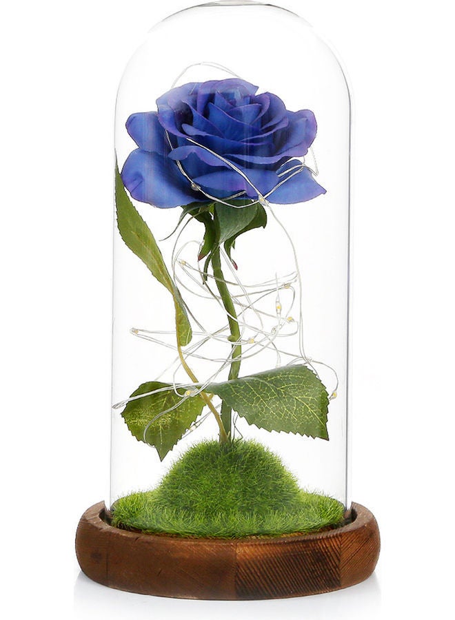 NIBEMINENT Flower With LED Lights Glass Dome On Wood Base Forever Artificial Rose blue 26.50x13.00x13.00cm - Image 1