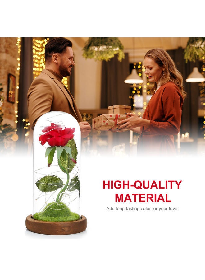 NIBEMINENT Flower With LED Lights Glass Dome On Wood Base Forever Artificial Rose blue 26.50x13.00x13.00cm - Image 2