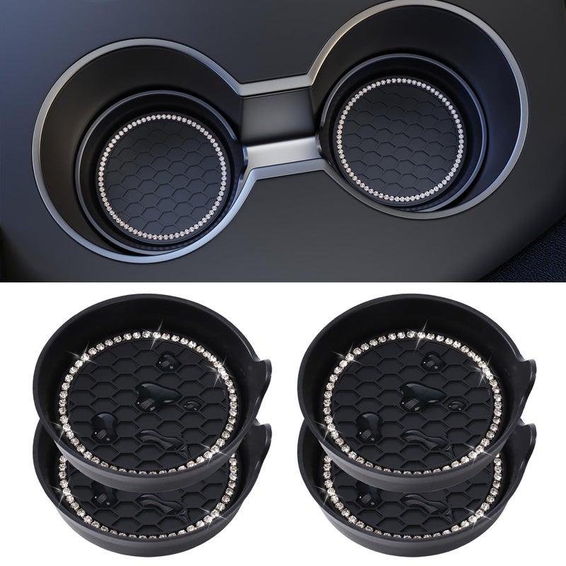 Amooca Car Cup Coaster Universal Non-Slip Cup Holders Bling Crystal Rhinestone Car Interior Accessories 4 Pack Black - Image 1