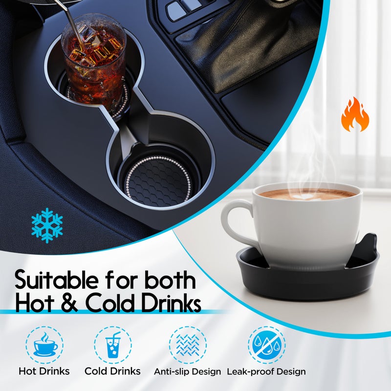 Amooca Car Cup Coaster Universal Non-Slip Cup Holders Bling Crystal Rhinestone Car Interior Accessories 4 Pack Black - Image 2