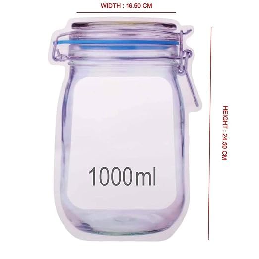 ALESSO ALESSO Jar Zipper Bags 1000 Ml Storage for Food Grains Flours Beans Reusable Zip lock Bottles Shaped Pouches Leak Proof Easy for Travel Pack of 5  - Image 3