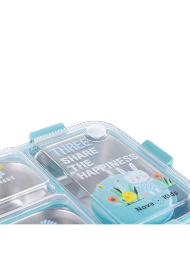 Nova kids صندوق غداء بنتو للأطفال من نوفا من الفولاذ المقاوم للصدأ 3 أقسام مع مجموعة ملعقة وشوكة - أزرق - Image 5