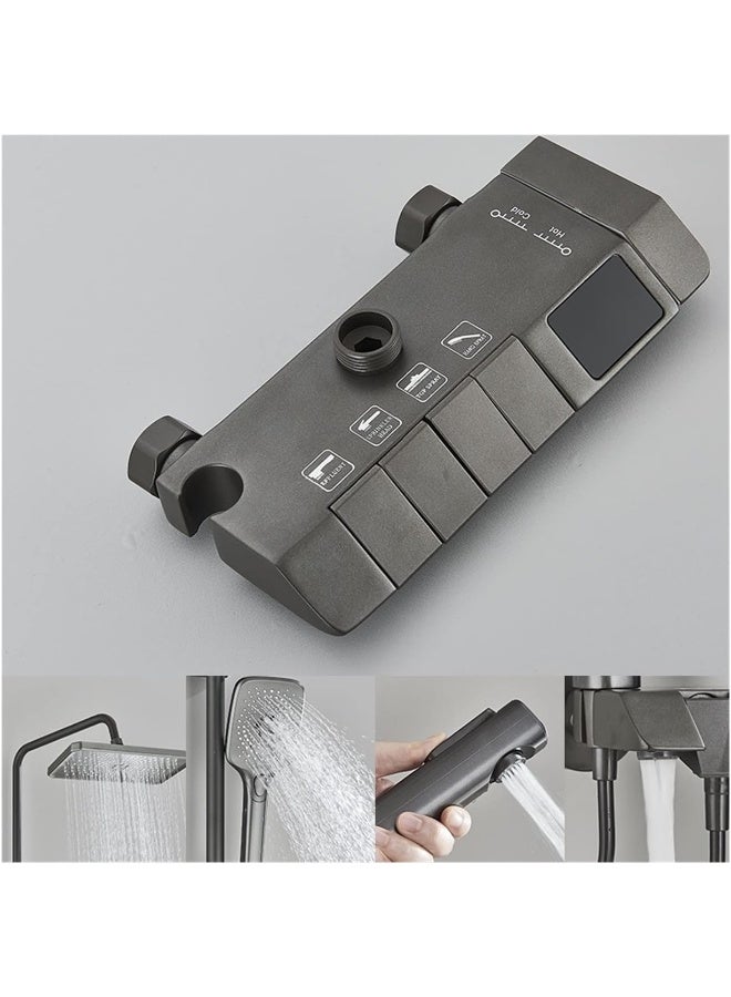 WJYLM Bathroom Thermostatic Shower Mixer Set Bathroom Intelligent Piano Keys Shower Faucet Digital LCD 4 Function Wall Mount Rainfall Cold Hot Water Bathroom Shower System Overhead Rainfall Shower Head Twin - Image 3