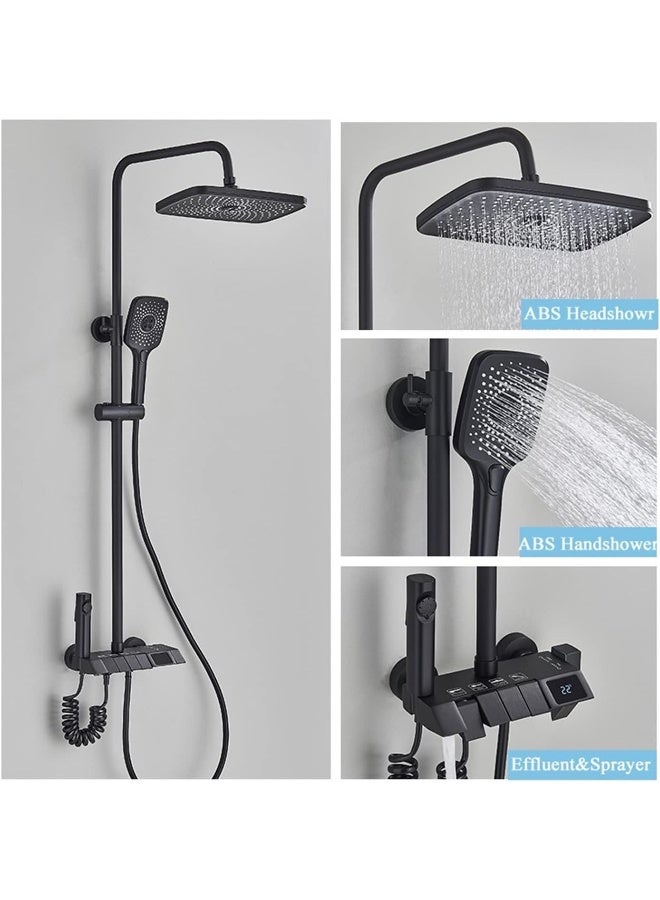 WJYLM Bathroom Thermostatic Shower Mixer Set Bathroom Intelligent Piano Keys Shower Faucet Digital LCD 4 Function Wall Mount Rainfall Cold Hot Water Bathroom Shower System Overhead Rainfall Shower Head Twin - Image 2