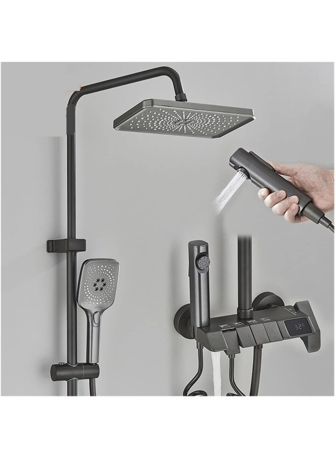 WJYLM Bathroom Thermostatic Shower Mixer Set Bathroom Intelligent Piano Keys Shower Faucet Digital LCD 4 Function Wall Mount Rainfall Cold Hot Water Bathroom Shower System Overhead Rainfall Shower Head Twin - Image 1