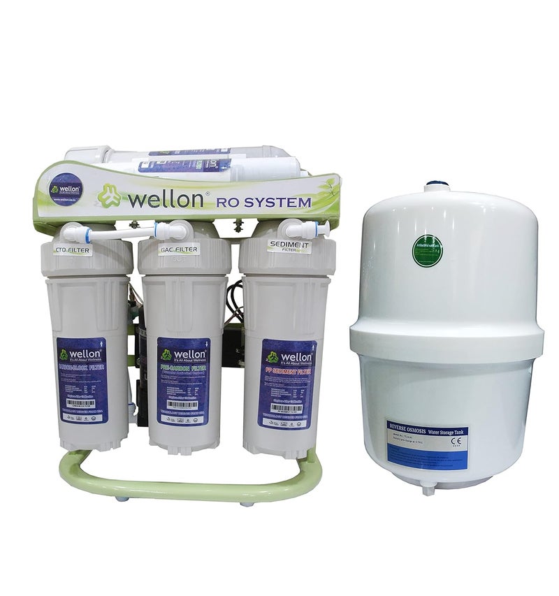 WELLON منقي مياه RO منزلي وتجاري Wellon 40 LPH خزان ضغط مياه بلاستيكي Wellon NPTK4 سعة 4 جالون - Image 1