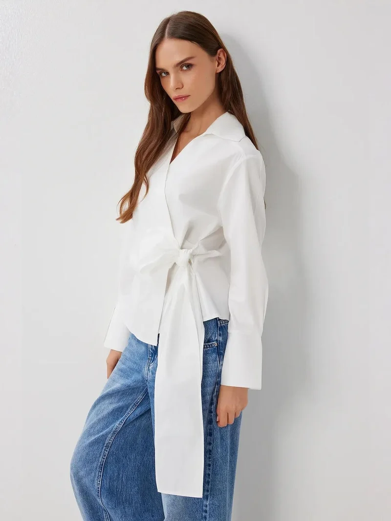 Lovely Istanbul ISTANBUL Double Breasted Tie Closure Blouse