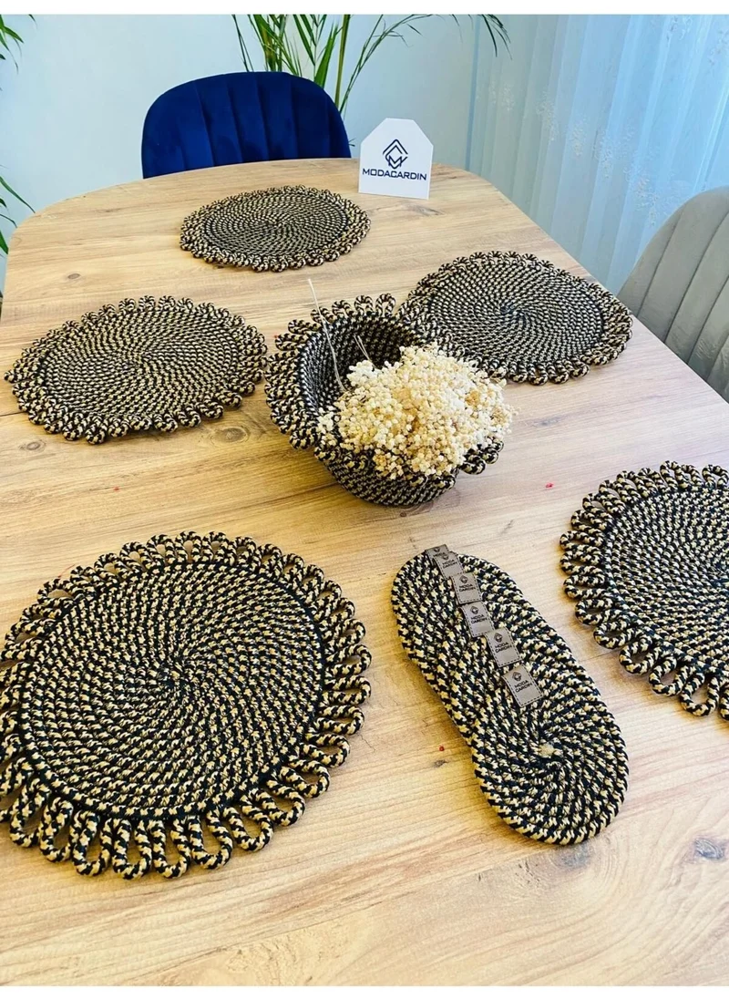 BDZ Deri BDZ Leather Jute Wicker American Service Plate Coaster and Basket 13 Pieces