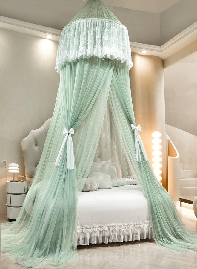 AIKASY Princess Bed Canopy for Girls – Double Layer Sheer Mesh Dome with Romantic Lace Trim, Dreamy Mosquito Net Tent for Twin/Full/Queen/King Beds(Mint Green) - Image 1