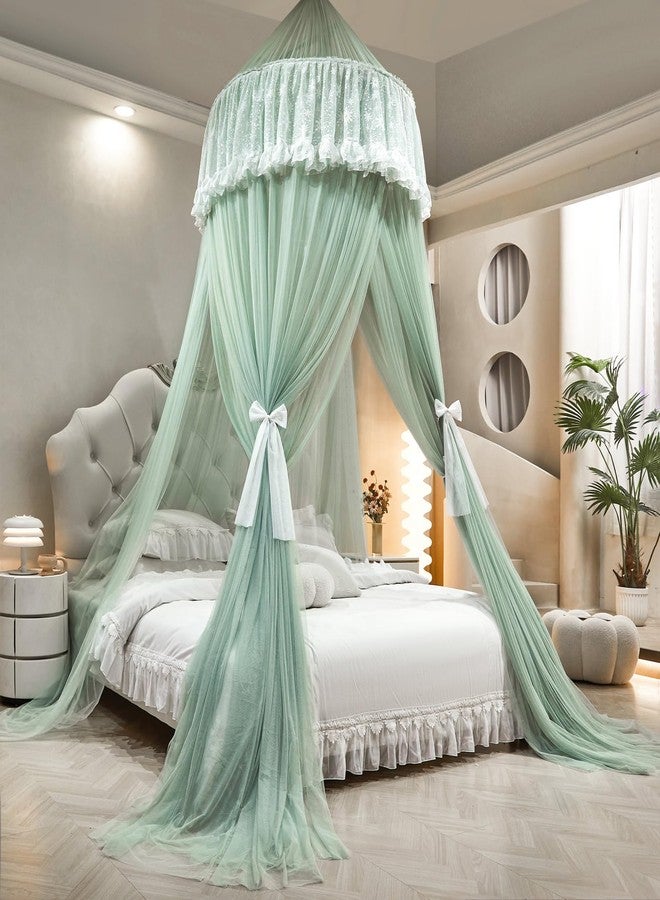 AIKASY Princess Bed Canopy for Girls – Double Layer Sheer Mesh Dome with Romantic Lace Trim, Dreamy Mosquito Net Tent for Twin/Full/Queen/King Beds(Mint Green) - Image 4