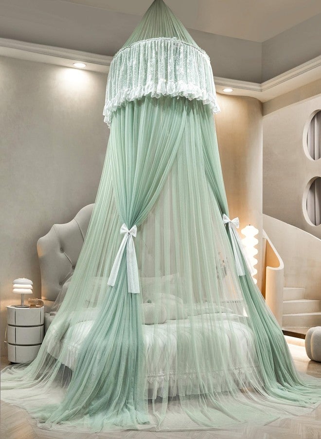AIKASY Princess Bed Canopy for Girls – Double Layer Sheer Mesh Dome with Romantic Lace Trim, Dreamy Mosquito Net Tent for Twin/Full/Queen/King Beds(Mint Green) - Image 3
