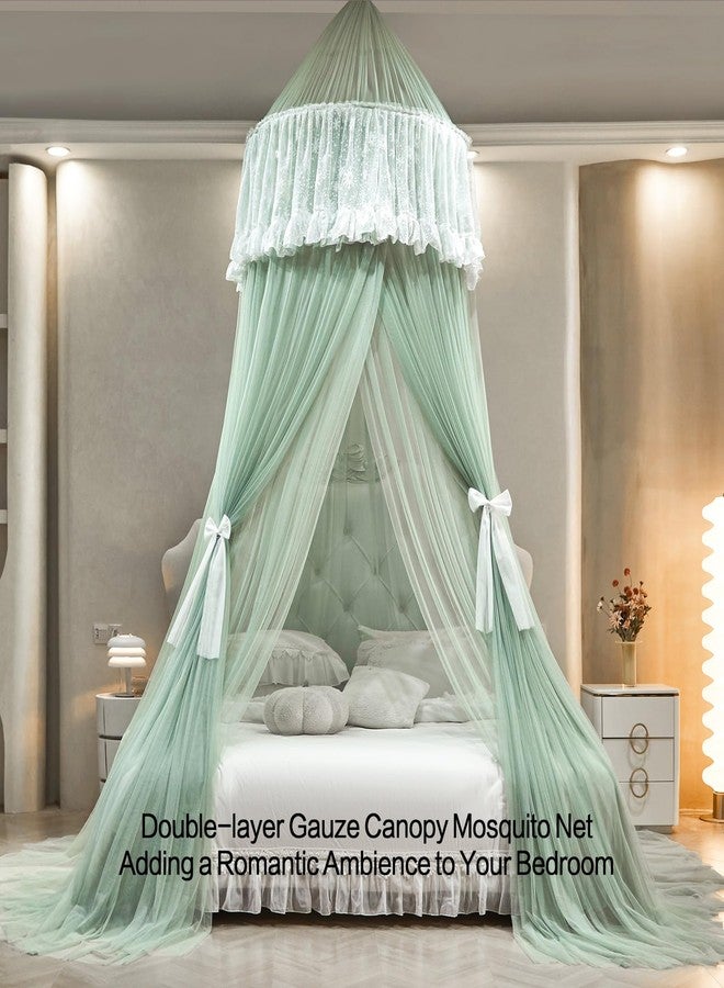 AIKASY Princess Bed Canopy for Girls – Double Layer Sheer Mesh Dome with Romantic Lace Trim, Dreamy Mosquito Net Tent for Twin/Full/Queen/King Beds(Mint Green) - Image 2